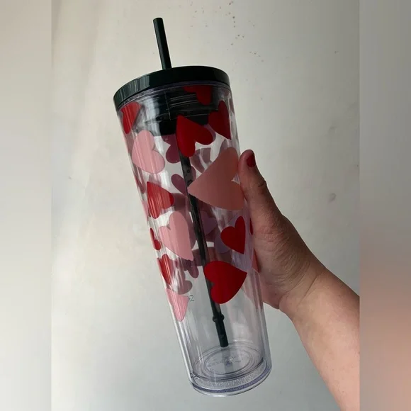 Starbucks Tumbler with Red and Pink Hearts - Picture 5 of 5